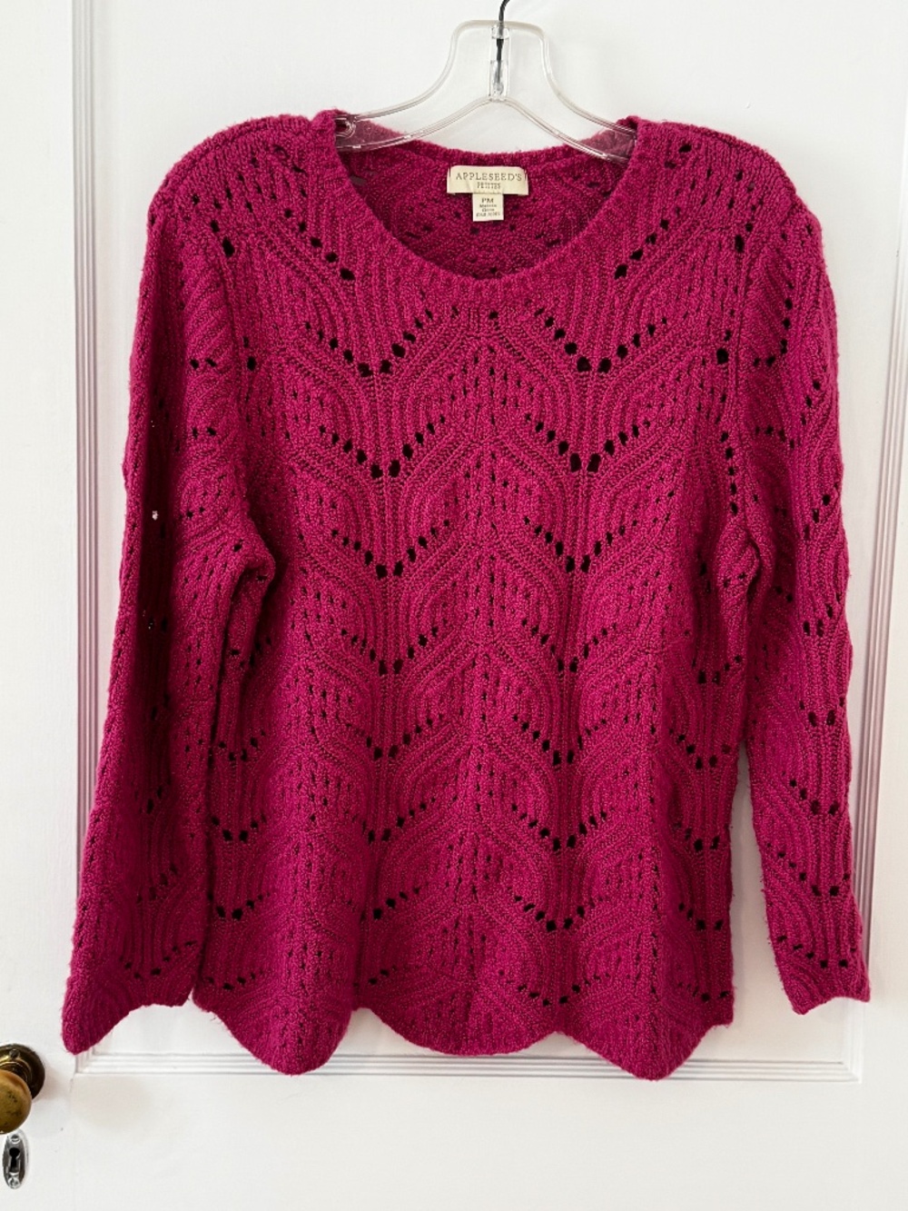 New! Appleseed's Pointelle Sweater w/matching cotton T, berry pink, both size PM